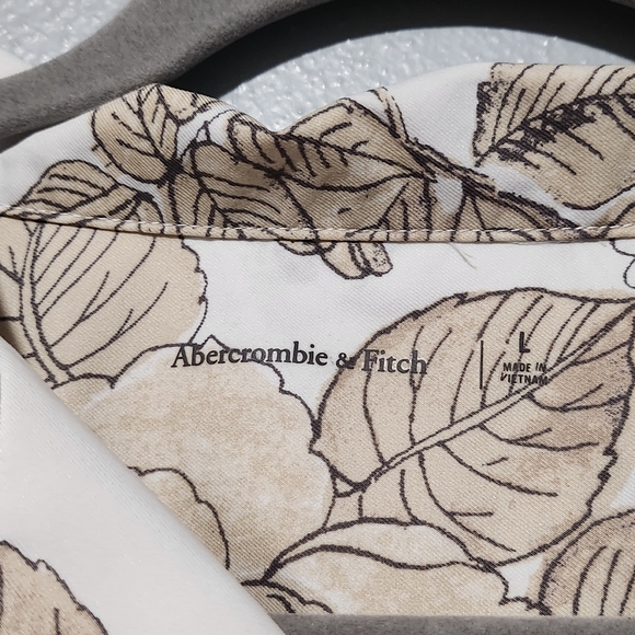 ABERCROMBIE & FITCH Button Down Shirt Mens Large Beige Floral Coastal Tropical - Picture 4 of 7